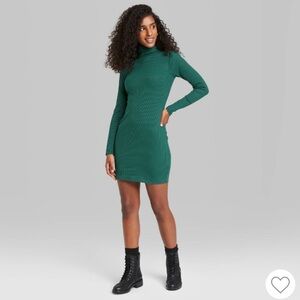 Wild Fable Dark Green Ribbed Knit Dress